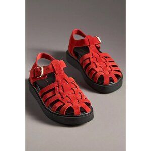 By Anthropologie Footbed Fisherman Flats Red Suede 41